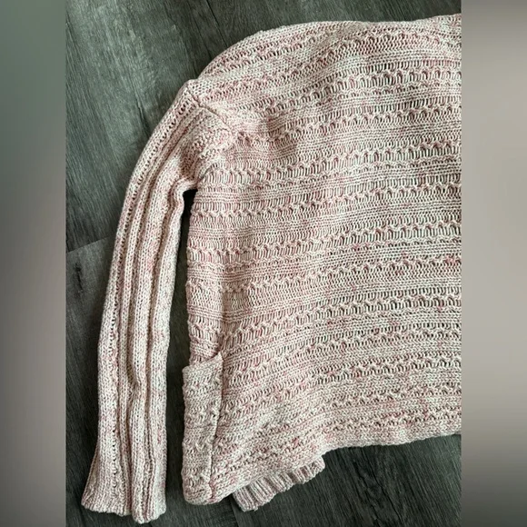 Free People Open Front Knit Cardigan Sweater Size M Pink Cream Boho Casual - Picture 8 of 9